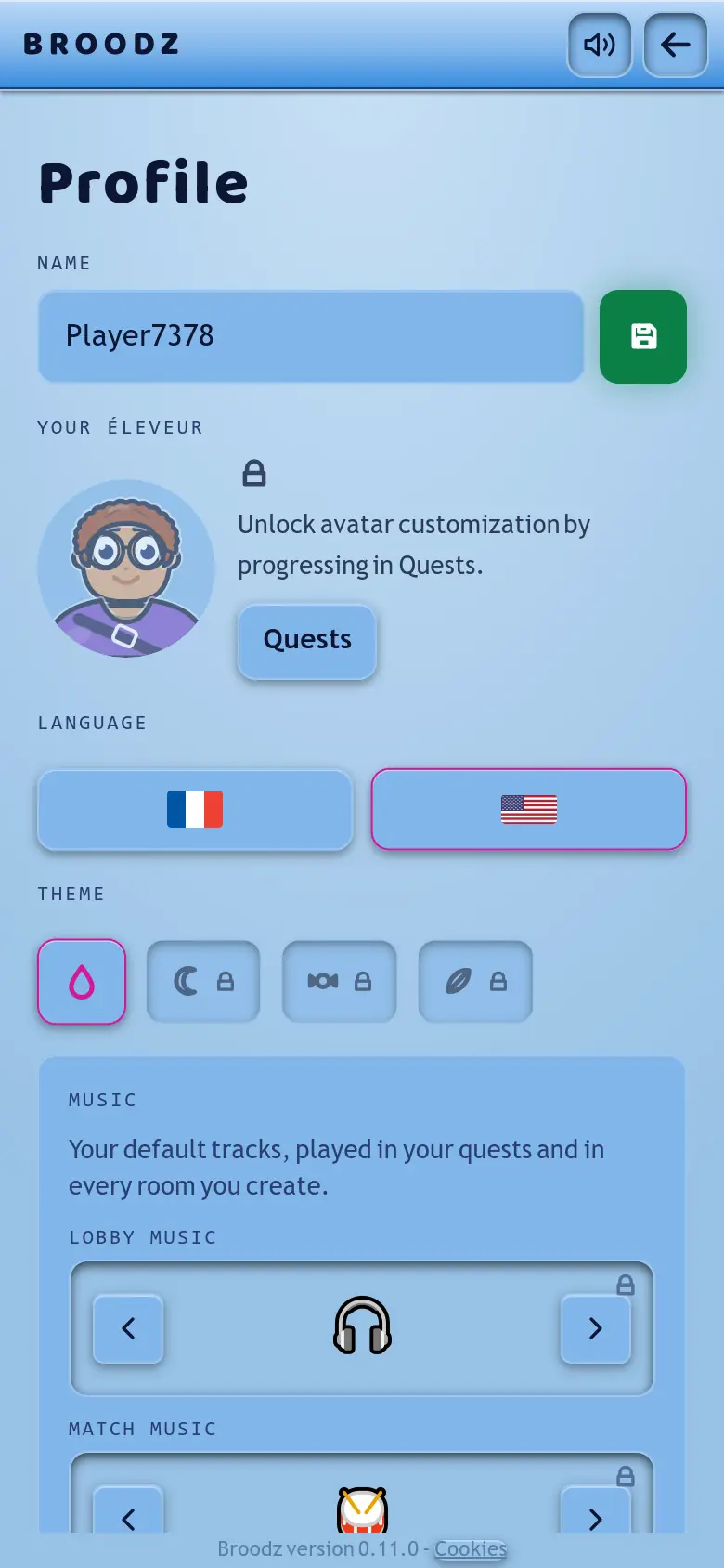 BROODZ screenshot: The settings
