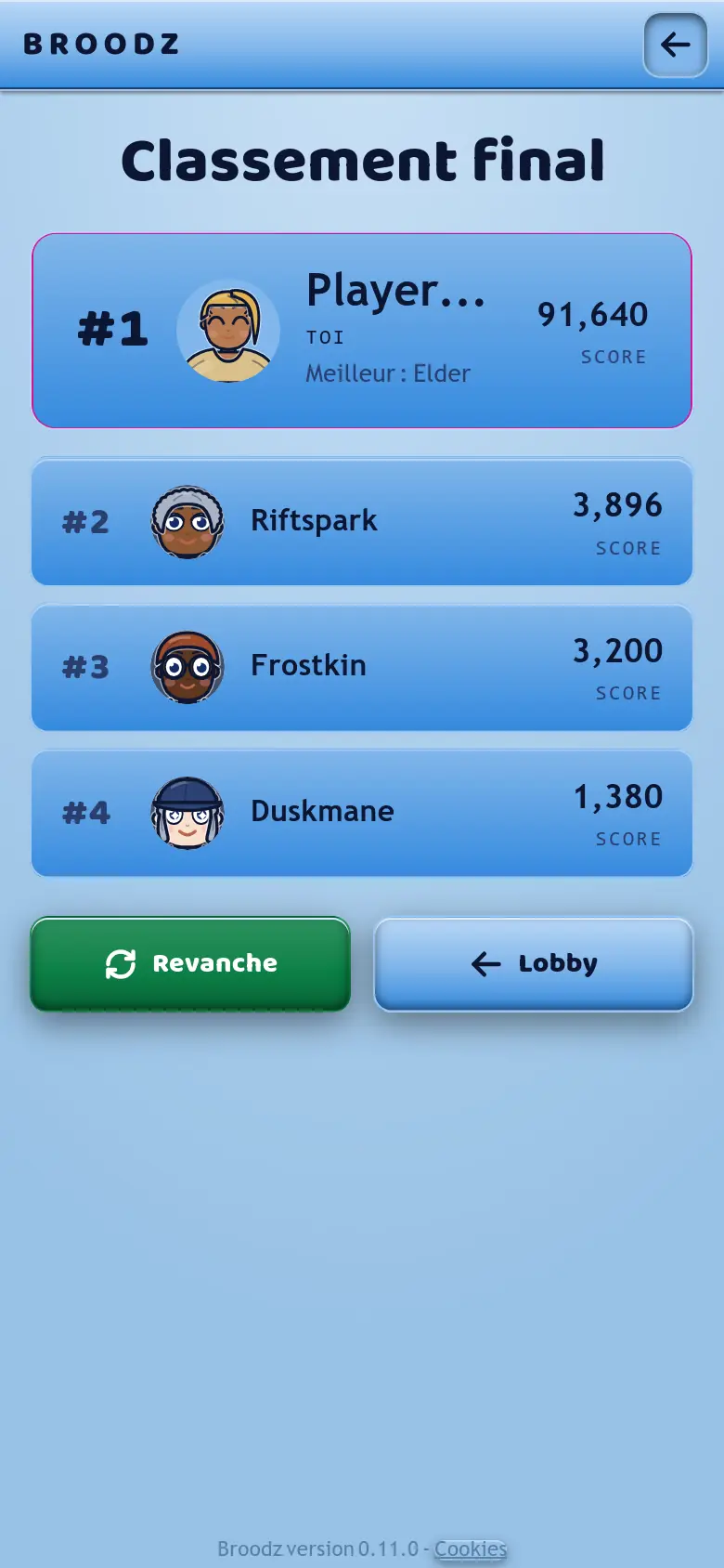 Capture d'écran BROODZ : Le classement final