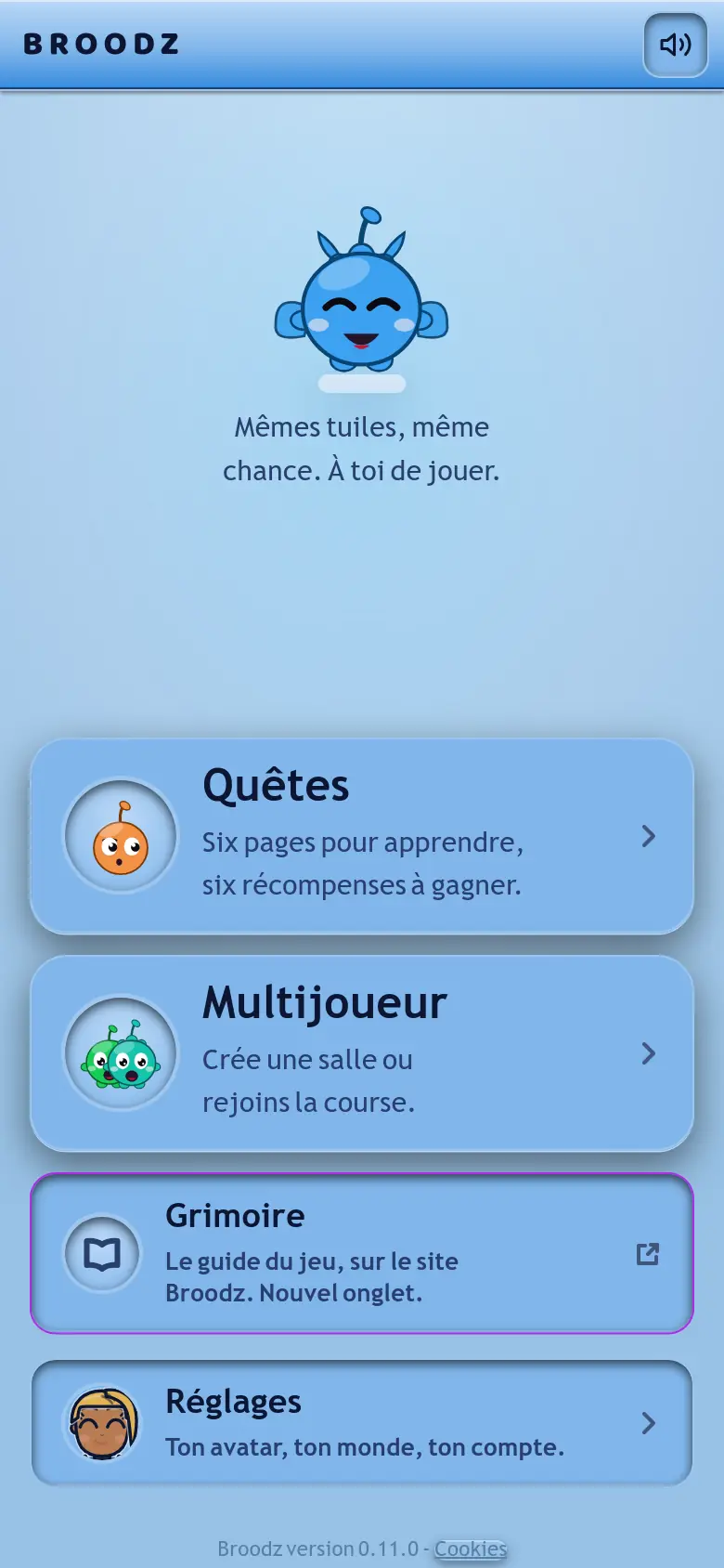 Capture d'écran BROODZ : L'accueil
