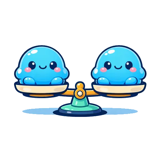 Deux créatures identiques posées sur une balance parfaitement équilibrée.